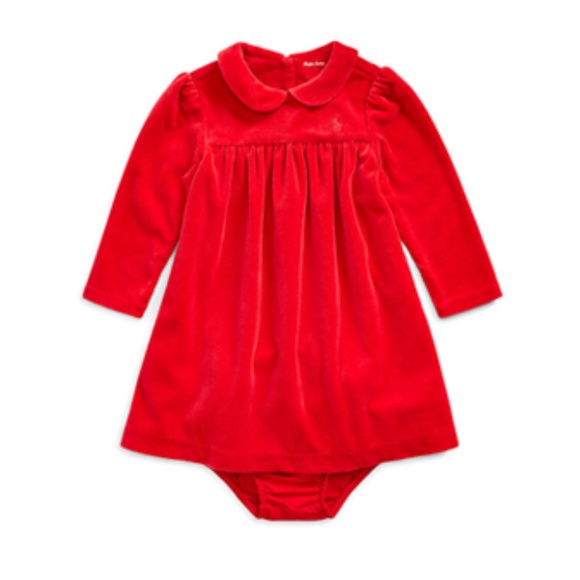 Ralph Lauren Girls Velour Dress Bloomer Set - Picture 1 of 6